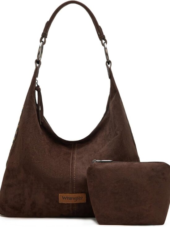 Handbags - Wrangler Suede Hobo Purse for Women Embossed Soft Slouchy Shoulder Bag 2Pcs Set